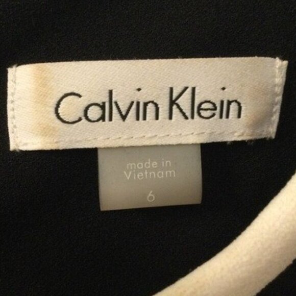 Calvin Klein Black Cream Bell sleeve gold Zipper Dress Size 6 - Picture 4 of 4